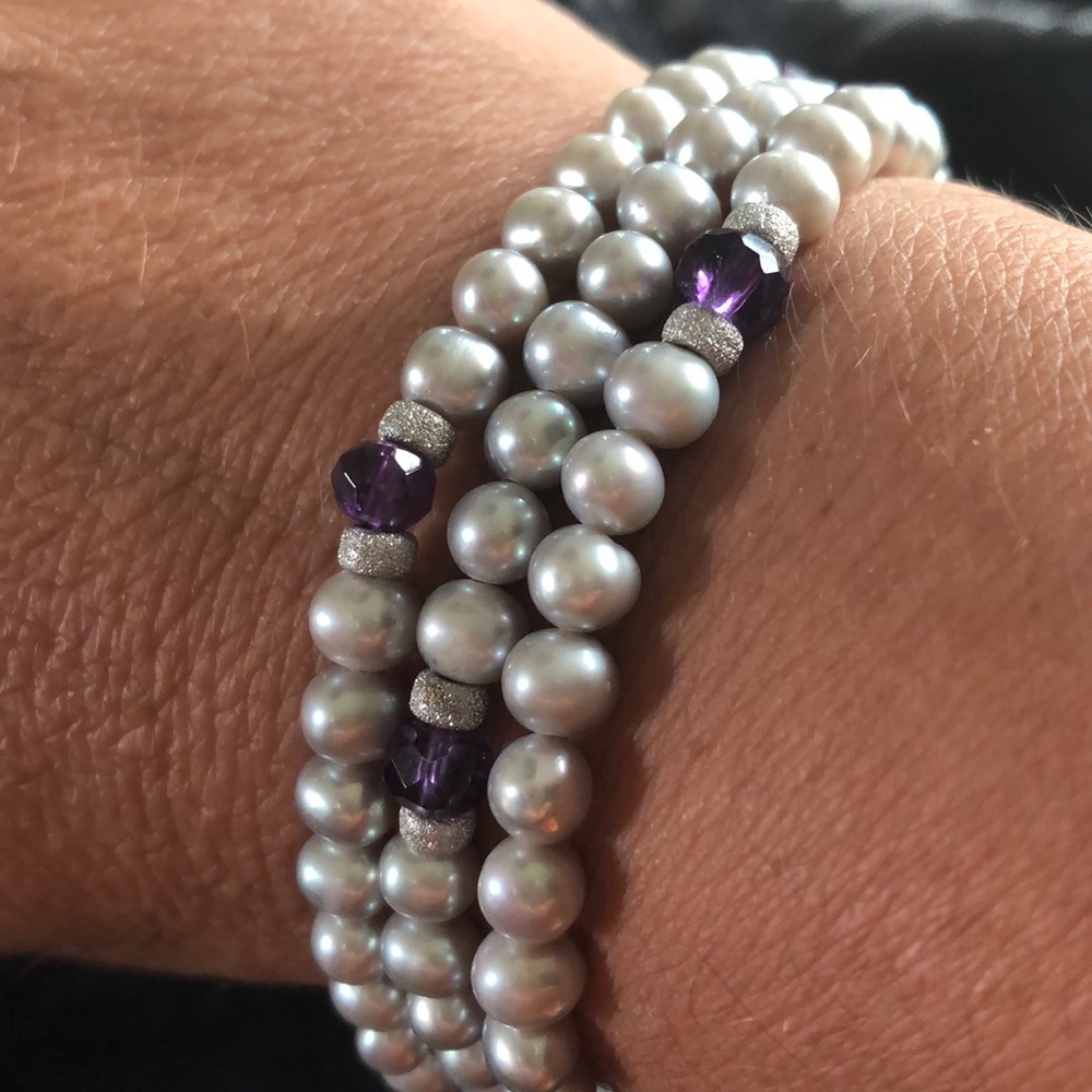 Danbury Mint silver pearl&lavender stone necklace - Picture 7 of 8